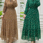 Women's Middle East Muslim Chiffon Flower Smocking Long Fashion Elegant Dress - Meesal
