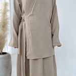 Solid Color Casual Lace Up Middle East Dubai Top And Skirt Suit - Meesal
