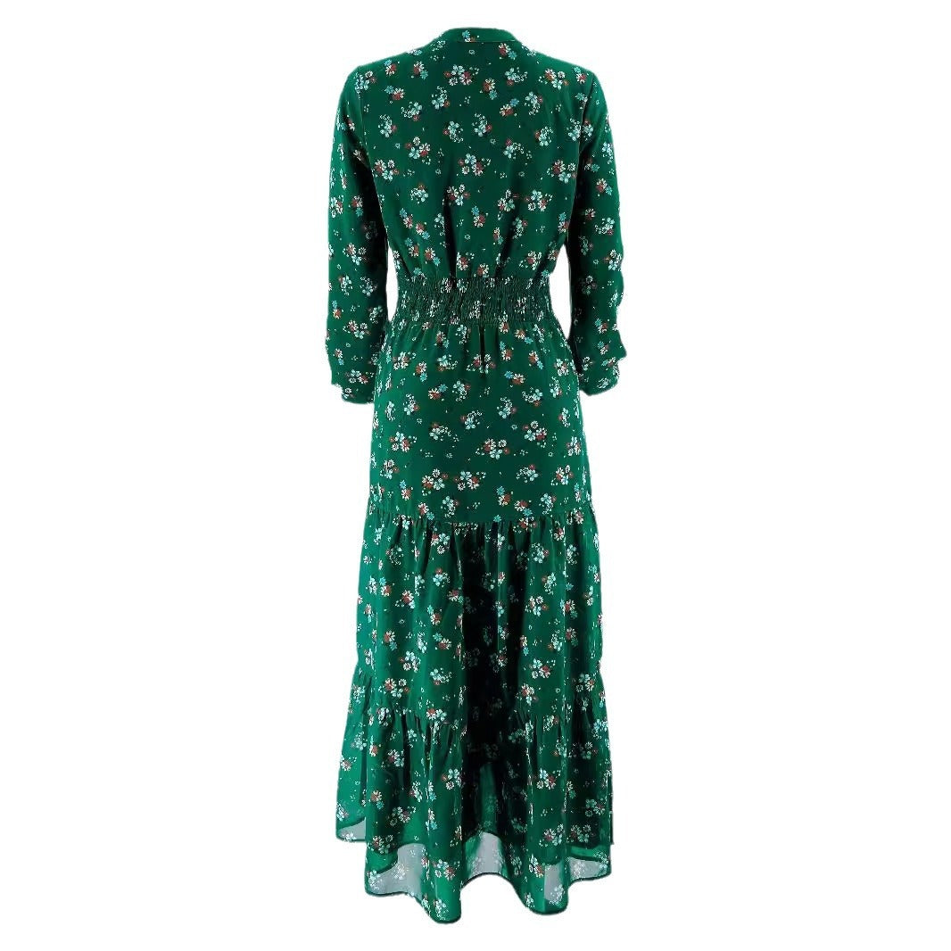 Women's Middle East Muslim Chiffon Flower Smocking Long Fashion Elegant Dress - Meesal