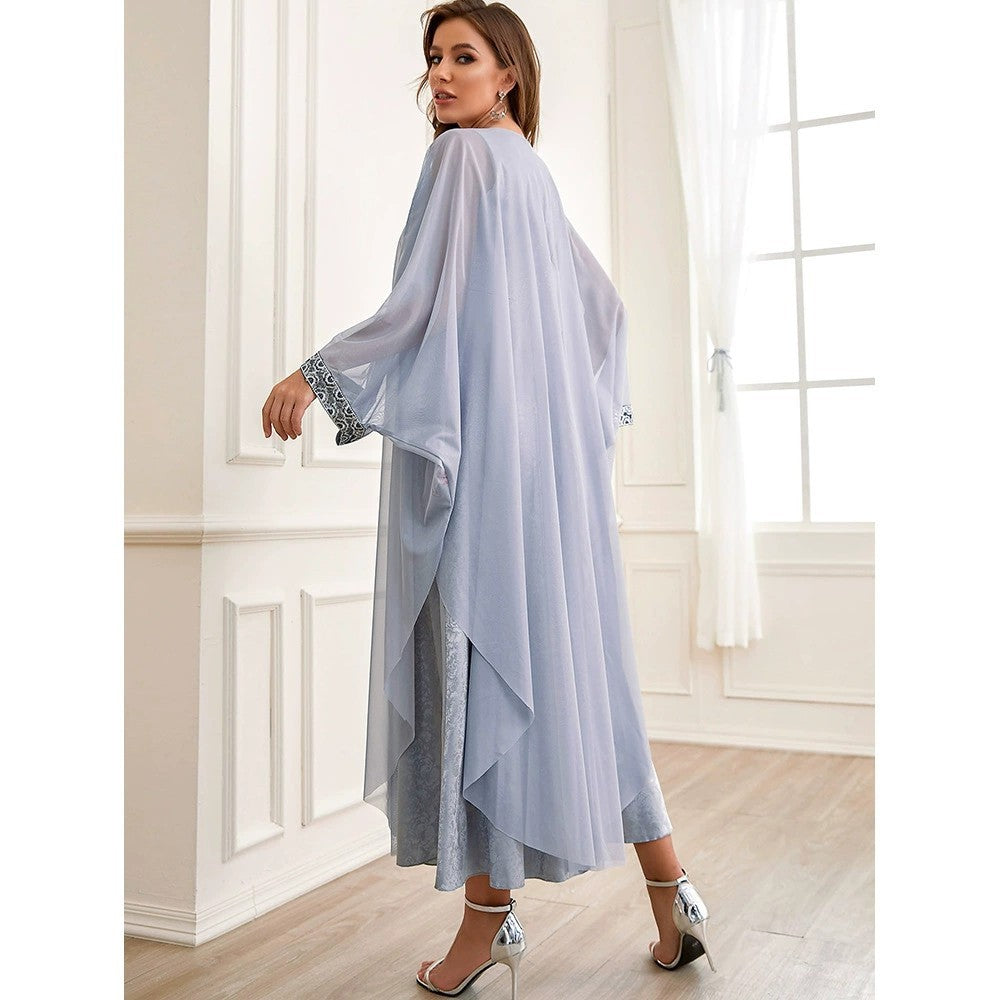 Autumn Muslim New Middle East Dubai Arab Abaya Embroidery Set Female Side - Meesal