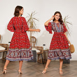 Fat Women Dresses Summer V Neck Print Beach Dress - Meesal
