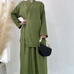 Solid Color Casual Lace Up Middle East Dubai Top And Skirt Suit - Meesal