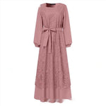 Muslim Round Neck Lace Floral Dress - Meesal