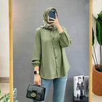 Muslim Ice Silk Wrinkle Stand-up Collar Literary Vintage Cardigan Loose Shirt Women - Meesal
